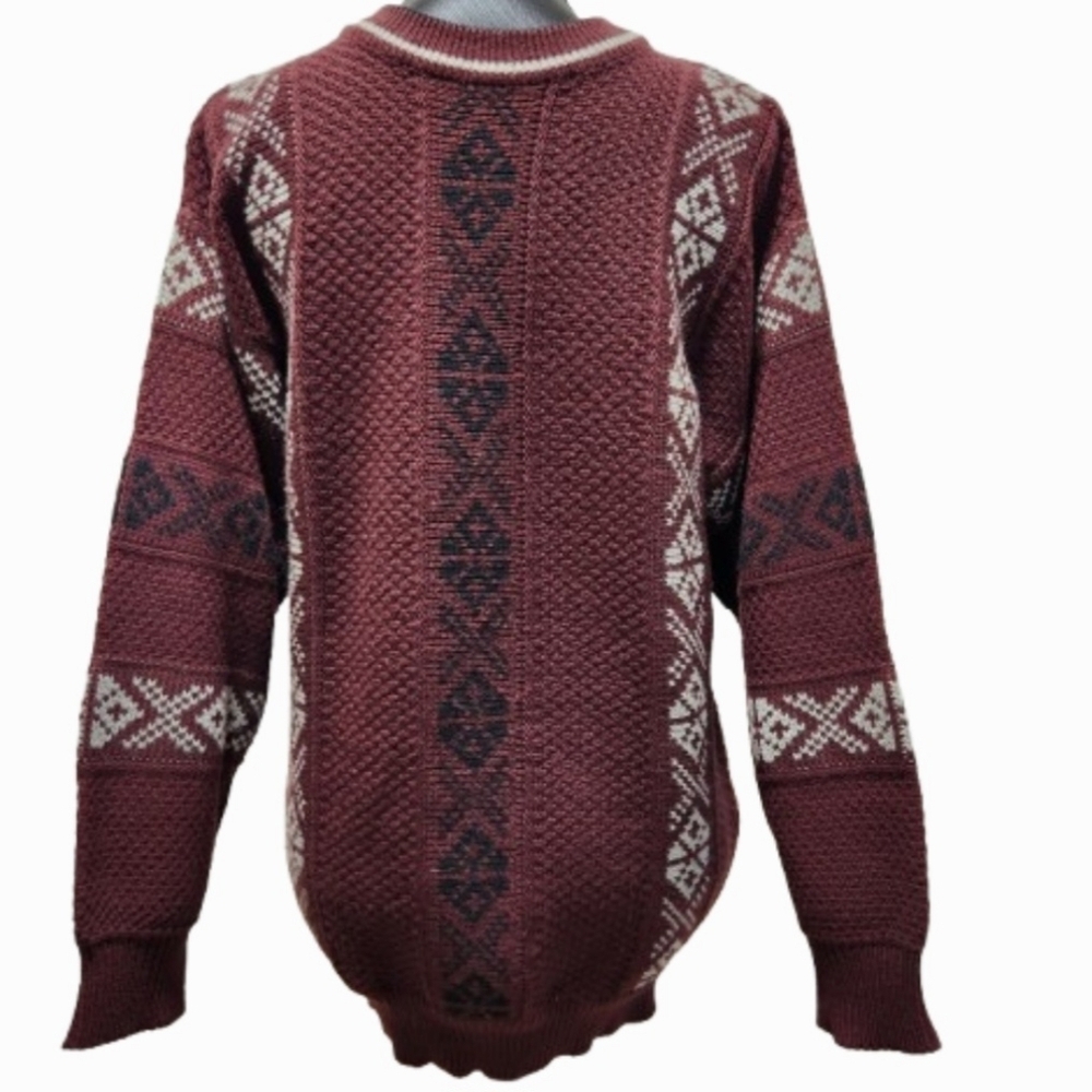 VTG Fisherman Core CRICKETEER Burgundy Patterned Unisex Knit Sweater (M)